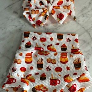 Newborn/0-3 months thanksgiving fall baby bummy set, Bummies with head wrap bow